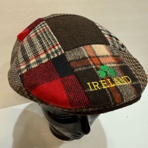 Cap Herringbone Houndstooth Patchwork Cabbie Flat Fixed Brim Tweed Hat Irish
